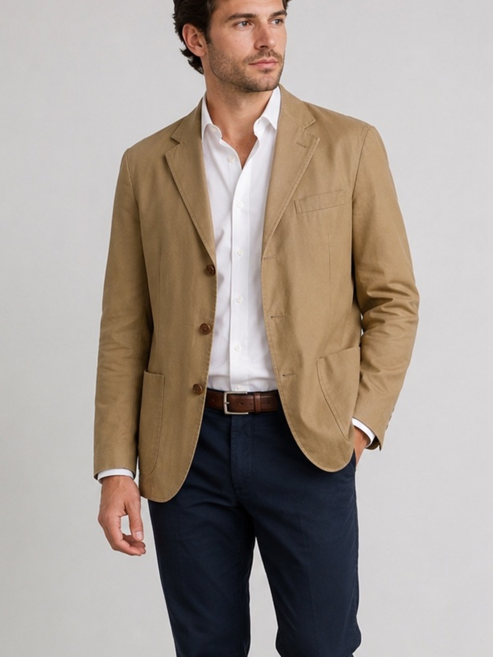 Barneys New York Men’s Cotton Blazer Sport Coat Italy 42R Khaki Tan 3-Button
